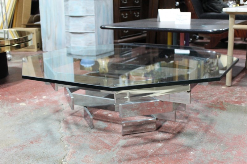 Paul Mayen Coffee Table Octogon Glass & Chrome 1960's Mid Century Modern gallery