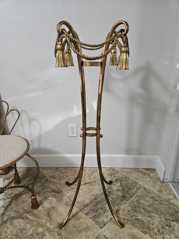 Italian Hollywood Regency Iron Rope Tassel Gold Plant Stand
