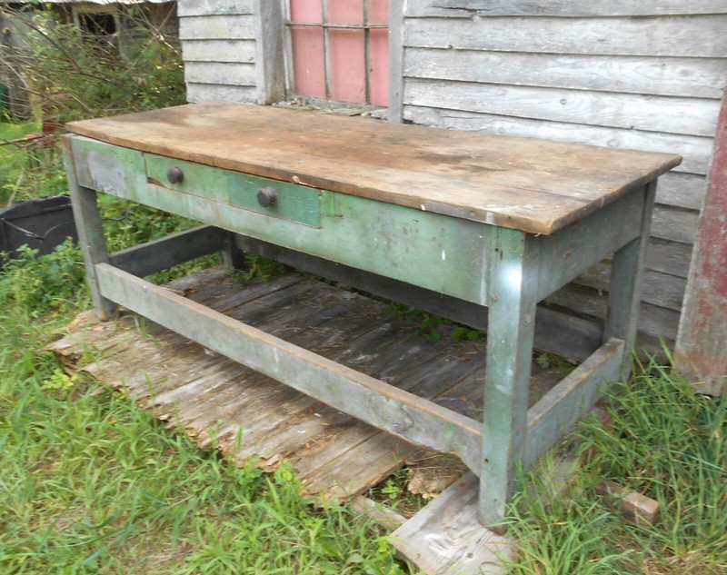 ANTIQUE 19th CENTURY 6 1/2 FOOT FARMHOUSE WORK TABLE gallery