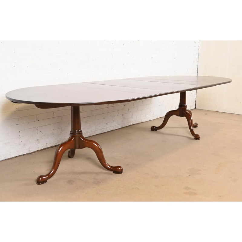 Henkel Harris Georgian Solid Cherry Double Pedestal Dining Table, Refinished gallery