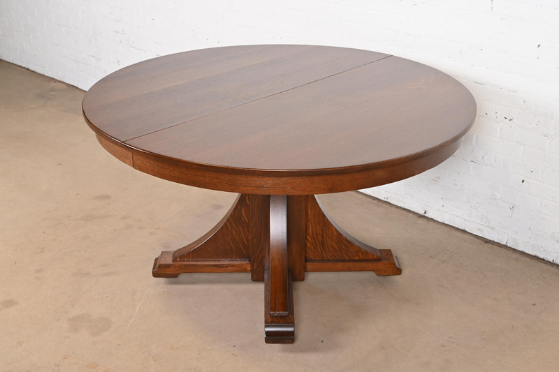 Stickley Brothers Antique Mission Oak Arts & Crafts Pedestal Dining Table