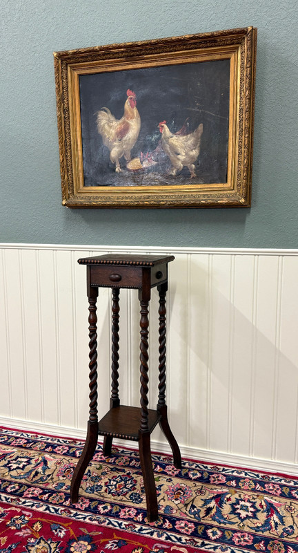 Antique English 4-Post Barley Twist Pedestal Plant Stand Jacobean Oak 39.5" Tall gallery