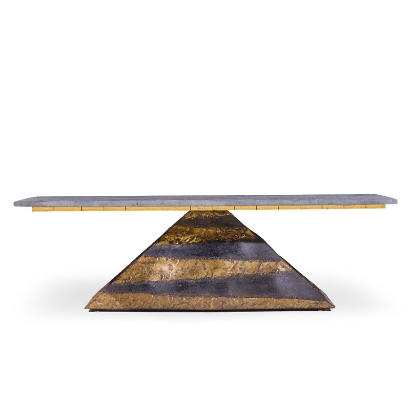 Paul Evans Mid Century Welded Enameled Steel, Gold Leaf and Slate Coffee Table gallery