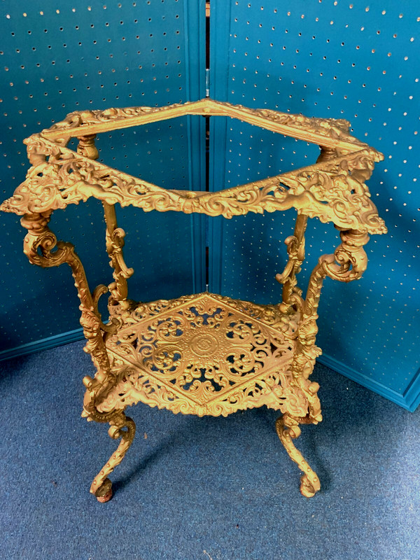 SALE ANTIQUE ORNATE 2 TIER IRON TABLE STAND PUTTI CHERUBS Pickup NORTH CAROLINA