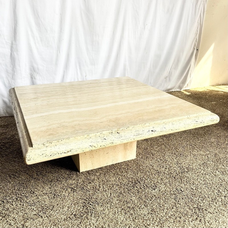 Vintage Italian Travertine Square Top Coffee Table