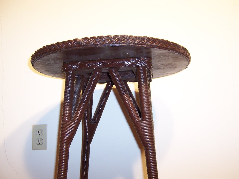 Antique Original Arts & Crafts Oak & Wicker Lamp Side Table 28" Tall gallery