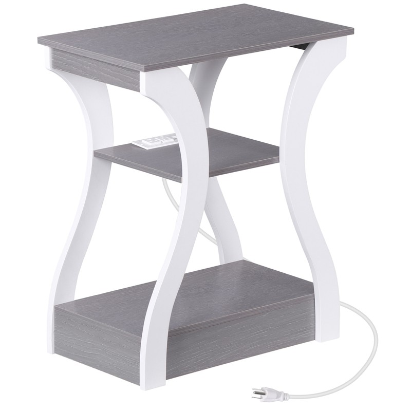 Side Tables Living Room w/Charging Station & USB Ports Farmhouse End Table Gray