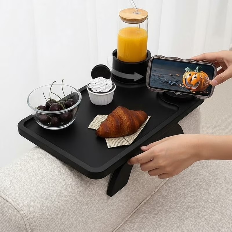 Gianna Sofa Arm Tray,3-in-1 Clip-On Table TV Tray with Rotating Cup Holder and P gallery