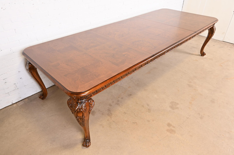 Henredon Italian Baroque Carved Oak and Burl Wood Extension Dining Table