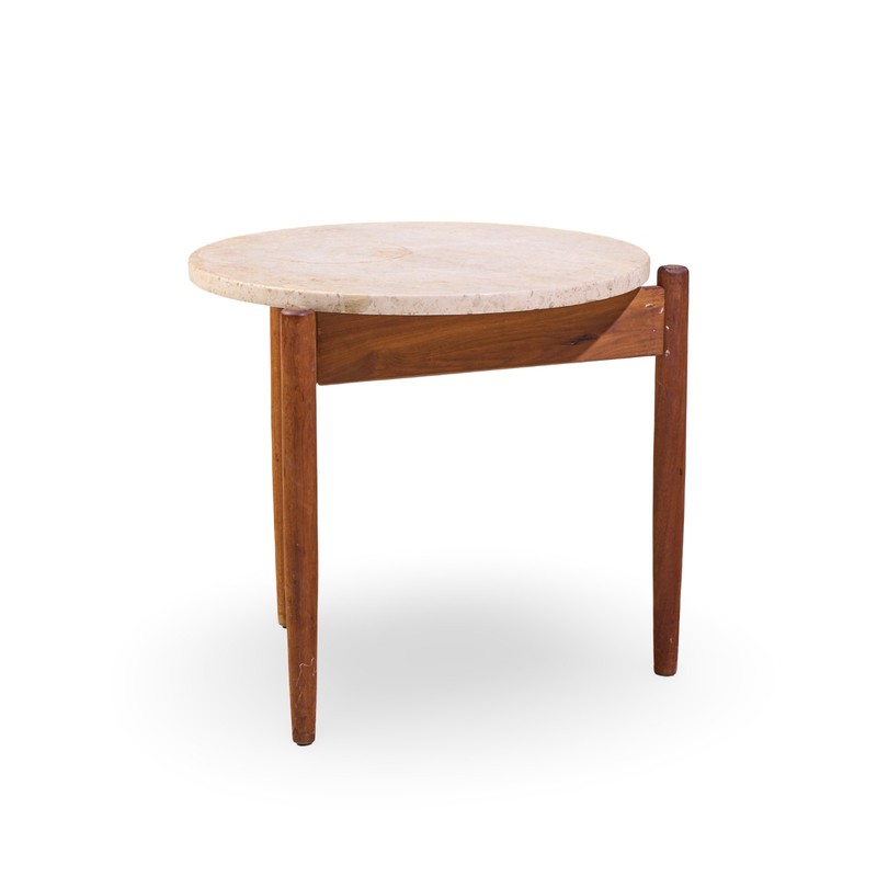 Jens Risom Mid Century Travertine Top Side End Table gallery