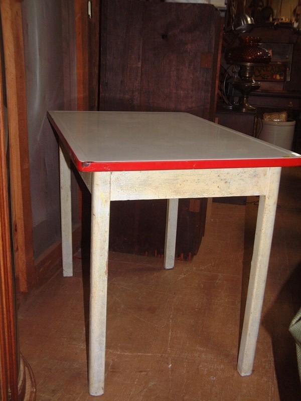 1950's Vintage Kitchen Table Porcelain/Wood RARE Original 40X25X29 1/2 Height gallery