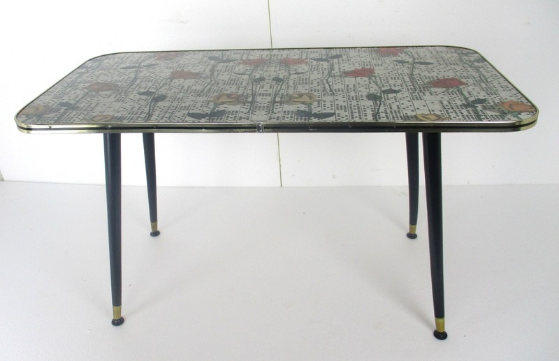 Vintage Coffee Table Side Occasional Table Modernist Retro Rose Pattern Domino gallery