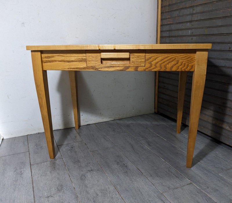 Vintage Handcrafted Rustic Farmhouse Country Solid Oak Wood Table Writing Desk gallery