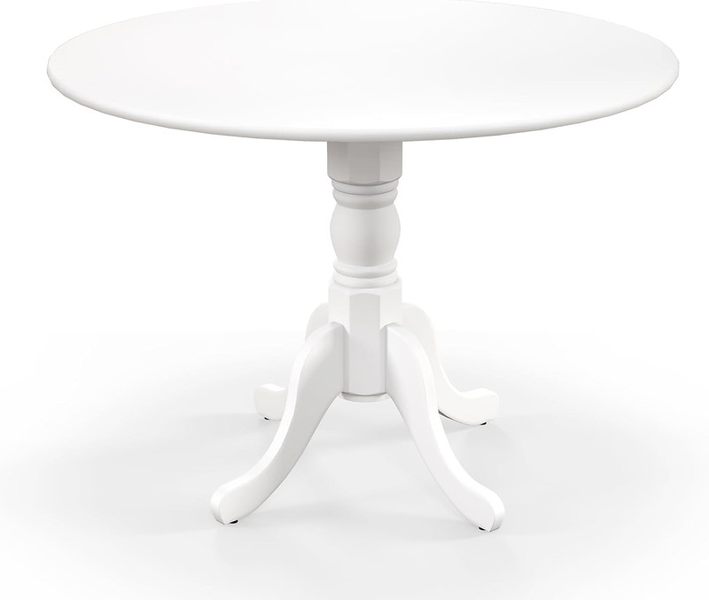 White Round Dining Table, 39″ D, Rubber Wood, 4-Person Kitchen & Dining Room