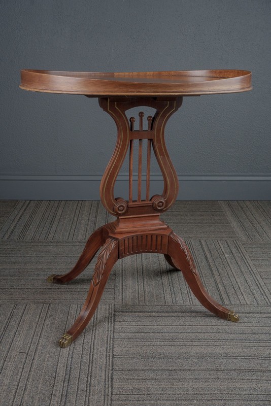 Colonial Duncan Phyfe Style Mersman Mahogany Harp Lyre Oval Side End Table