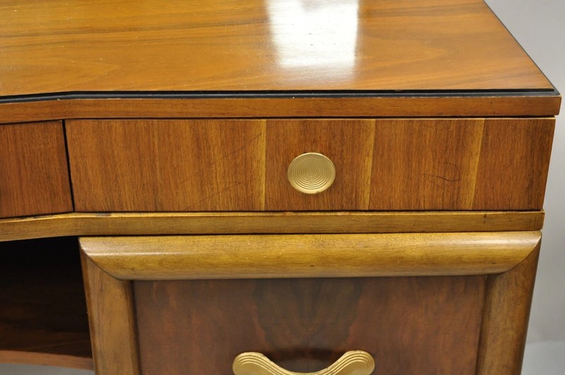 Vintage Mid Century Modern Art Deco Walnut Vanity Table w Mirror by Joerns Bros gallery