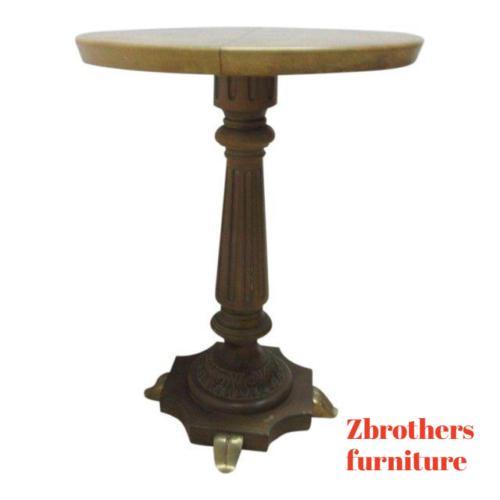 Vintage Brass Faux Paint Marble French Regency Carved Pedestal Lamp End Table A