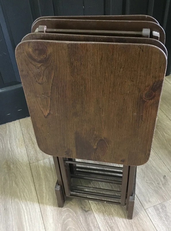 MCM Set 4 Vintage ARTEX Folding TV Tray Snack Serving Tables w/ Stand