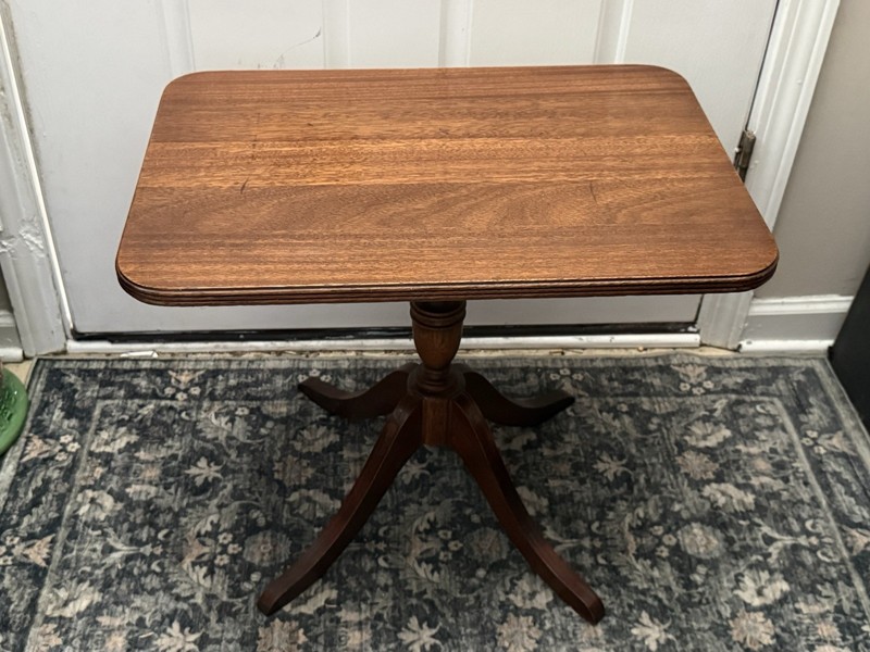 Vintage Wooden Rectangular Parlor Side Table W/ Turned Column Pedestal Base MCM gallery