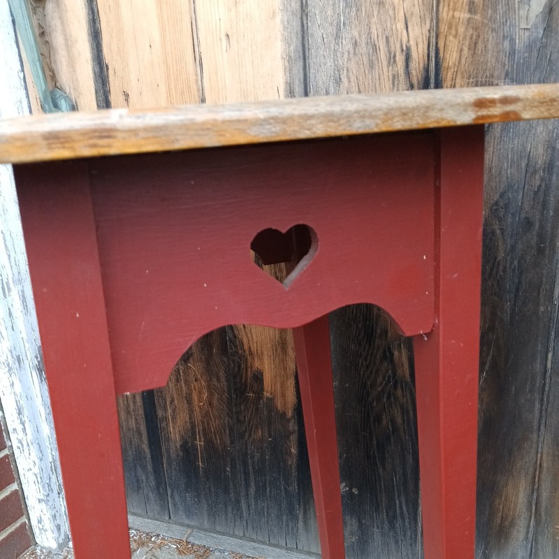 David T. Smith "style" Painted HEART ❤️ WOODEN Side Table VTG RARE 17X17X27.75" gallery