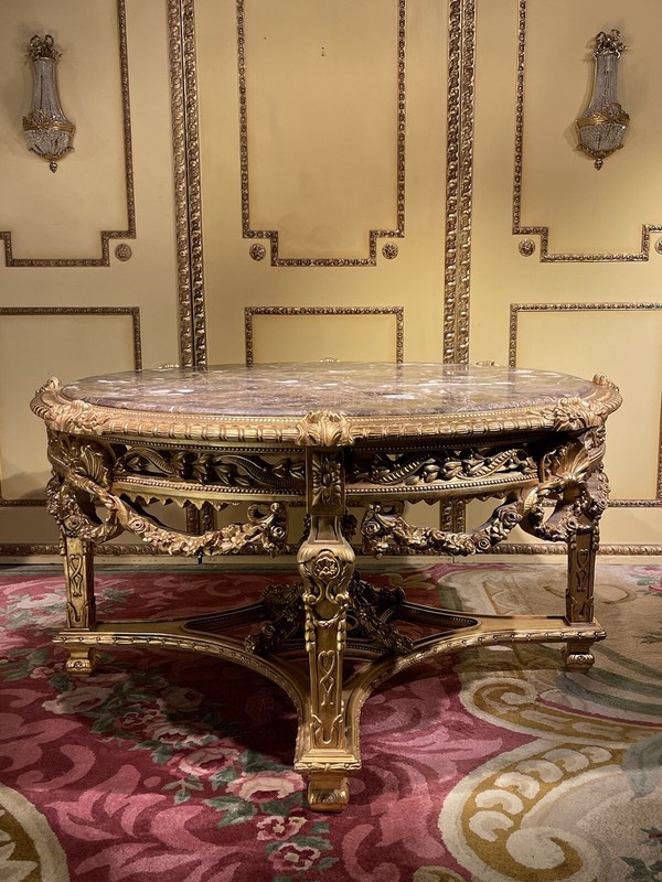 Impressive Massive Living Room Coffee Table Louis XV, Beech, Gold gallery