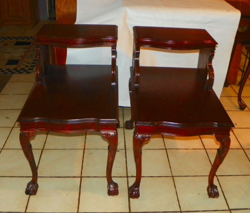 Mid Century Carved Mahogany Step End Table by Mersman (1 table) (SET-15)