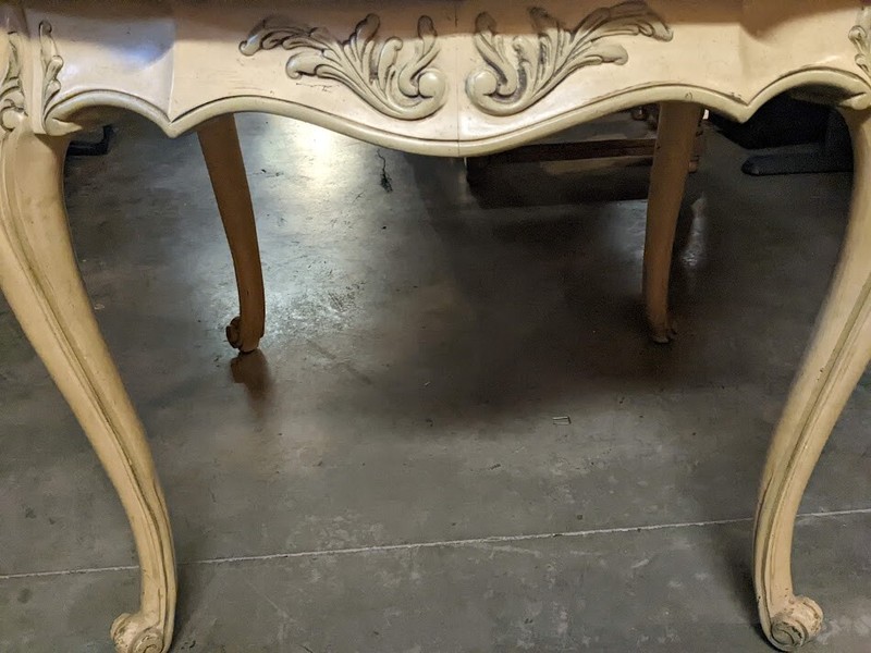 Elegant Louis XV Style Oval Dining Table with Ivory Painted Base and Two Leaves gallery
