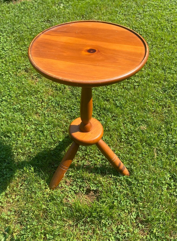 Vtg MCM 3 Leg Round Table Plant Stand William Fetner NC Knotty Pine Log Cabin gallery