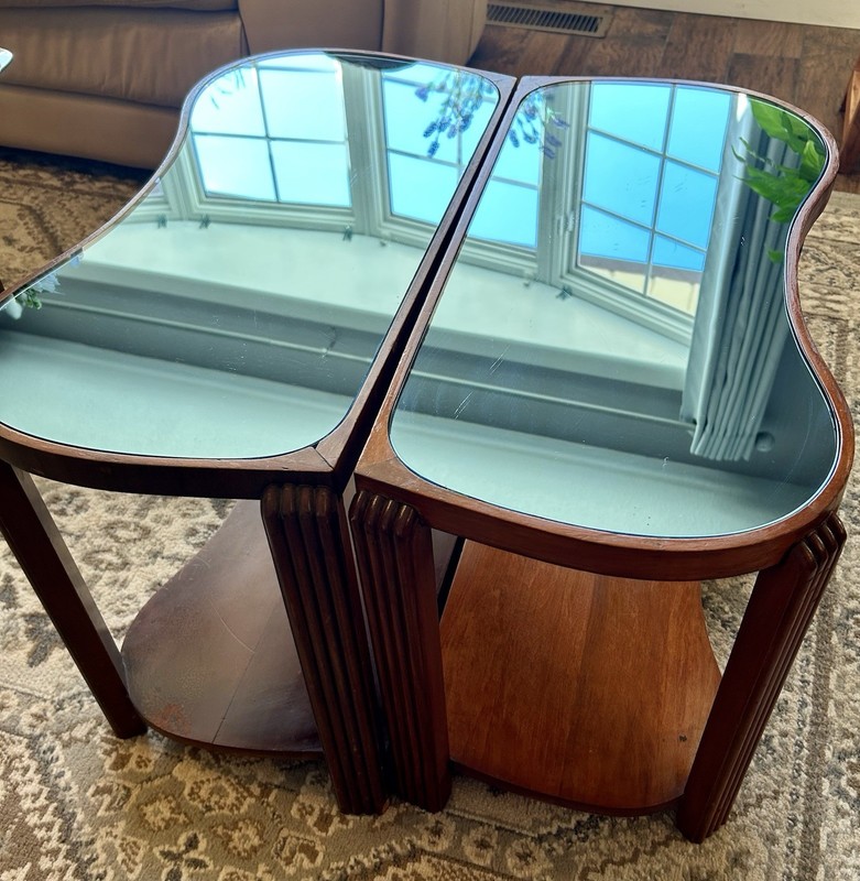 Vintage 2 1920s Cobalt Blue Glass Tables, Prohibition Era Art Deco Side Tables gallery