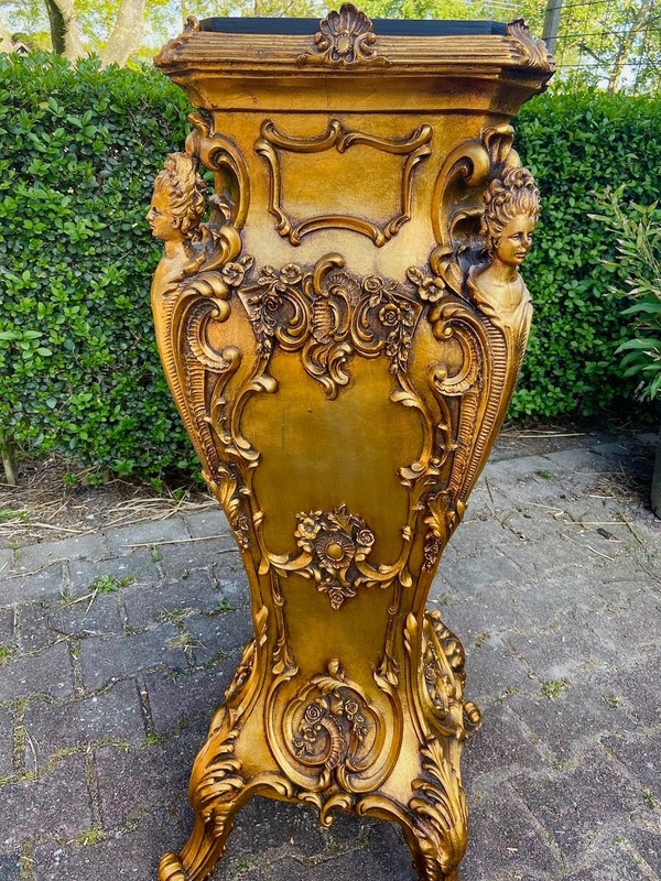 Pedestals Pair XL 43" Italian Baroque Gold Finish Marble Effect Ornate Stands gallery