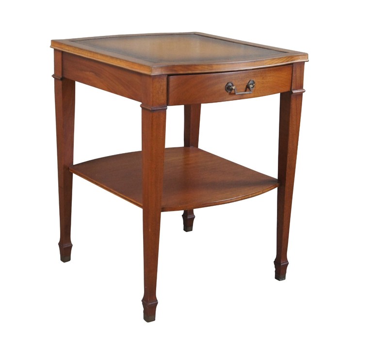 Mid Century Sheraton Style Mahogany Association Tooled Leather Top SideEnd Table gallery