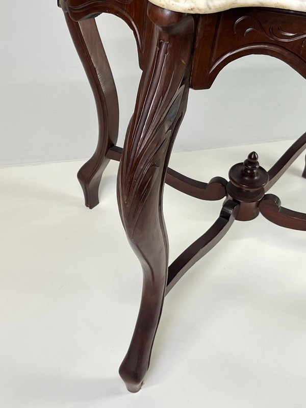 Victorian Rococo Revival Carved Walnut & Marble Parlor Table gallery