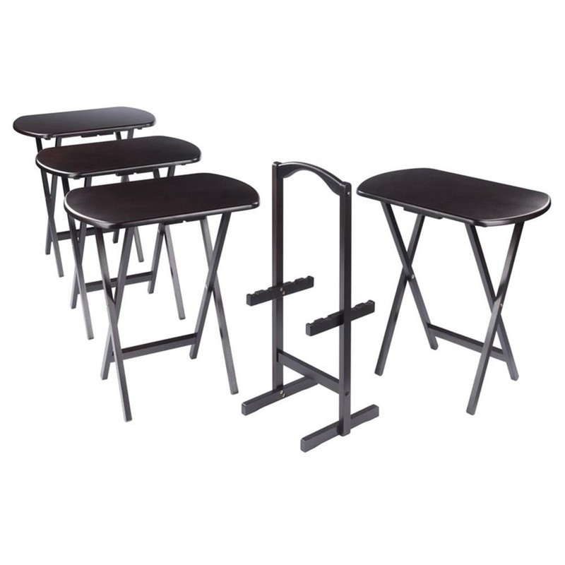 Pemberly Row Solid Wood Corbett 4 Oversized Snack Table and Stand Coffee Finish gallery