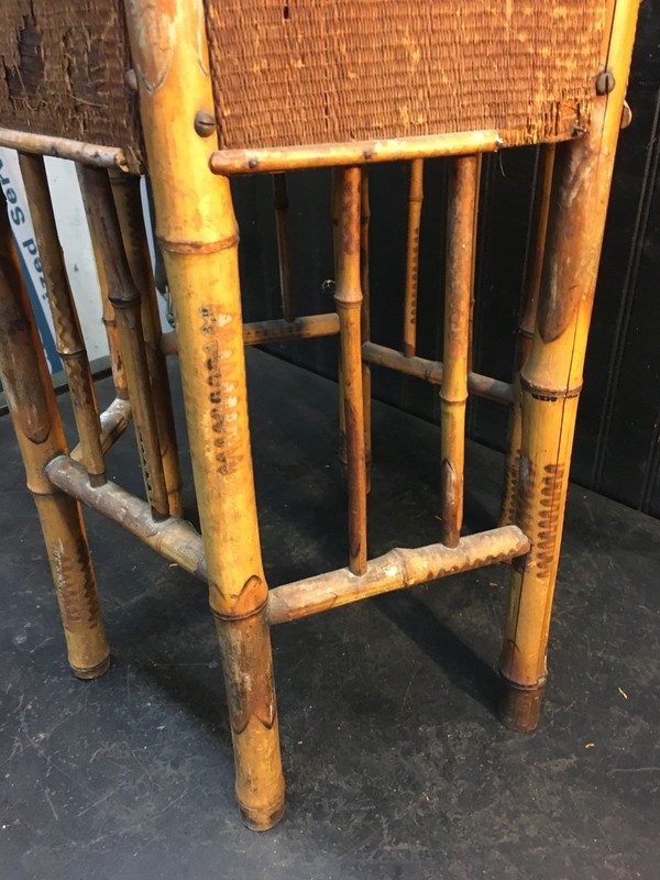 VTG 1900s Hexagon bamboo & rattan side table end table, Plant Stand , Asian 22" gallery