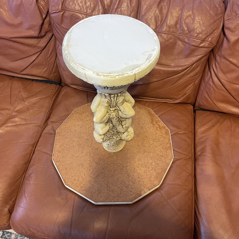 Vintage Faux Marble Table Cherub Base Stand Hollywood Regency Figural Cupid baby gallery