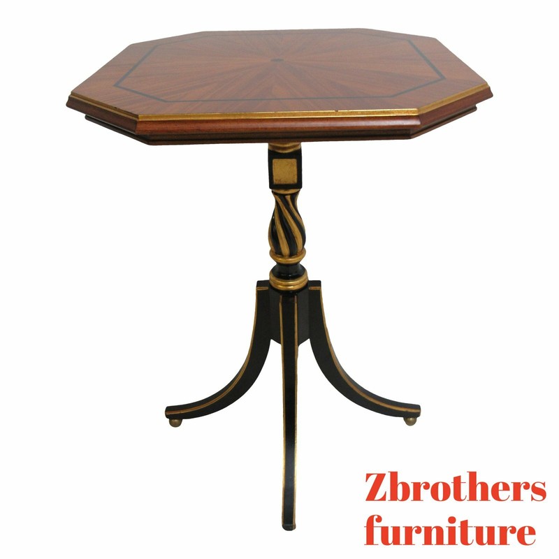 Sunburst Mahogany Pedestal End Table Custom French Regency