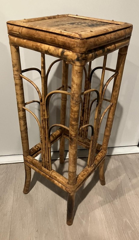 Vintage Bamboo Fluted Side Table Boho Style 28 Inch Tall Plant Stand End Table gallery