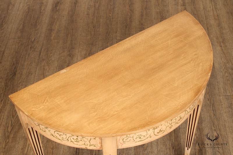 Adam Style Pair of Paint Decorated Demilune Console Tables gallery