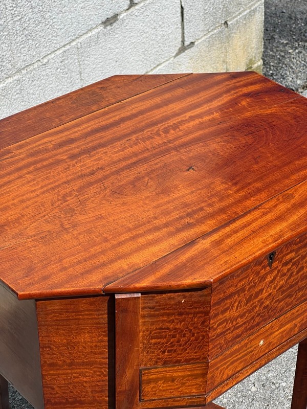 Antique Burl Wood Satinwood Work Table Lift Lid Sewing Stand 1810 gallery