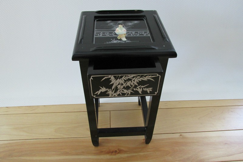 VINTAGE CHINESE NESTING/STACKING TABLES (4) MOTHER OF PEARL JADE STONE CARVINGS gallery