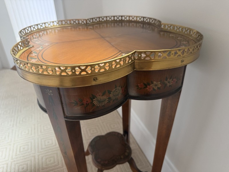 Theodore Alexander Clover Table With Brass Galleries And Painted Detail gallery