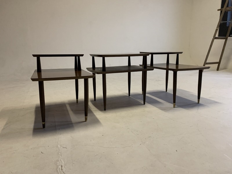 Mid Century Modern End Table Step Vintage 2 Tier Coffee Walnut Wood Tapered Legs gallery