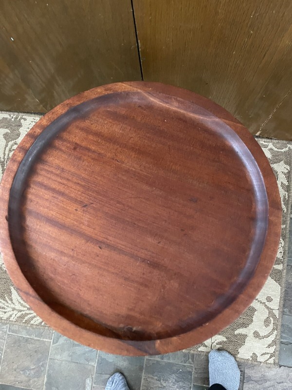 African Folding Side Table Hand Carved Tripod Mid Century READ DESC. gallery