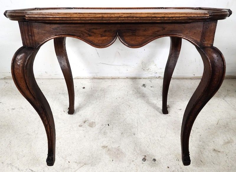 Country French Side Table Leather Top Oak Antique gallery