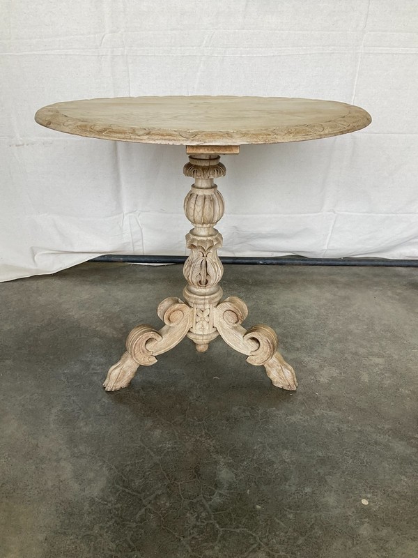 Antique Bleached Carved Oak Side Table with Hoof Feet 19th Century gallery