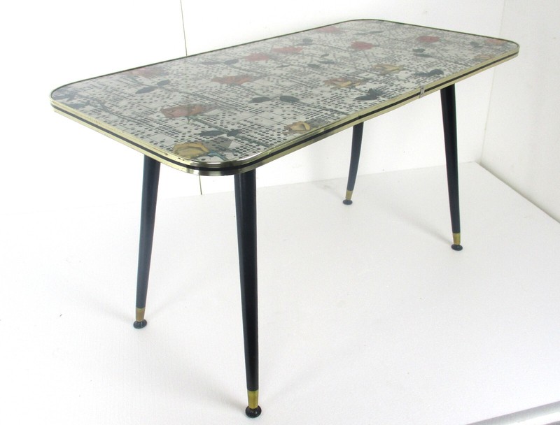 Vintage Coffee Table Side Occasional Table Modernist Retro Rose Pattern Domino gallery