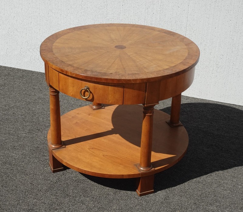 Vintage Neoclassical Baker Side Table Stand w Round Sunburst Table Top & Drawer gallery