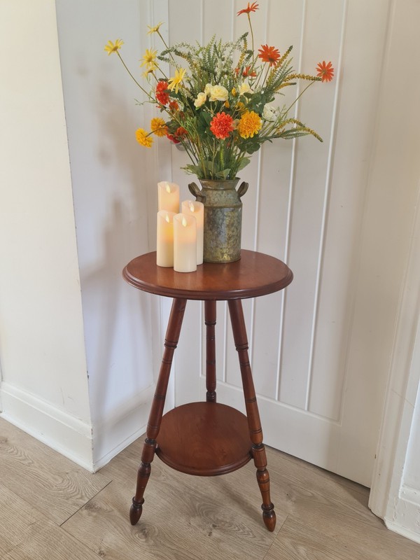 Antique Mahogany Cricket Table Pot Stand Whisky Serving Side Table Turned Legs gallery