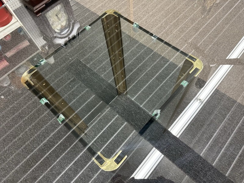 VINTAGE LEON ROSEN - PACE COLLECTION Brass & Glass DINING ROOM TABLE ORIGINAL gallery