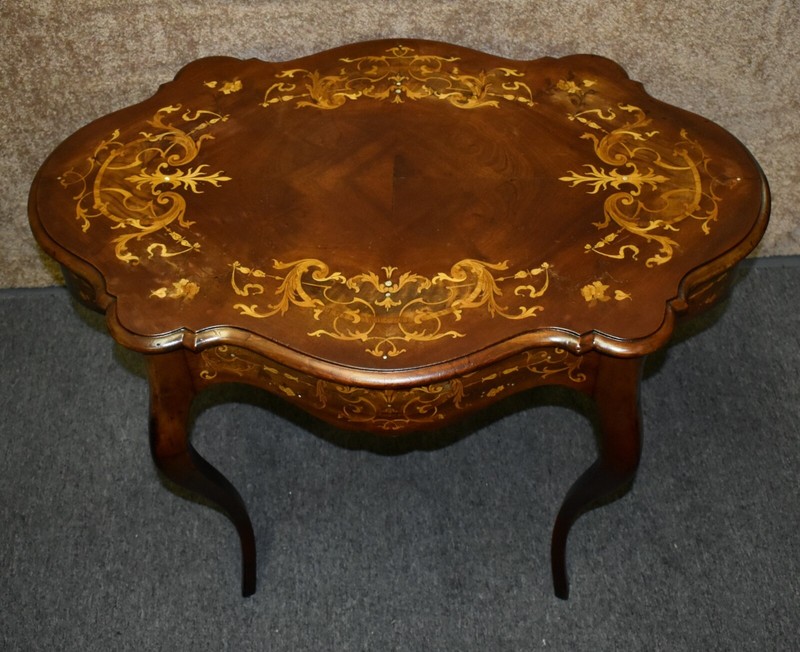 Antique Inlaid Mahogany Renaissance Revival Turtle Top Table gallery